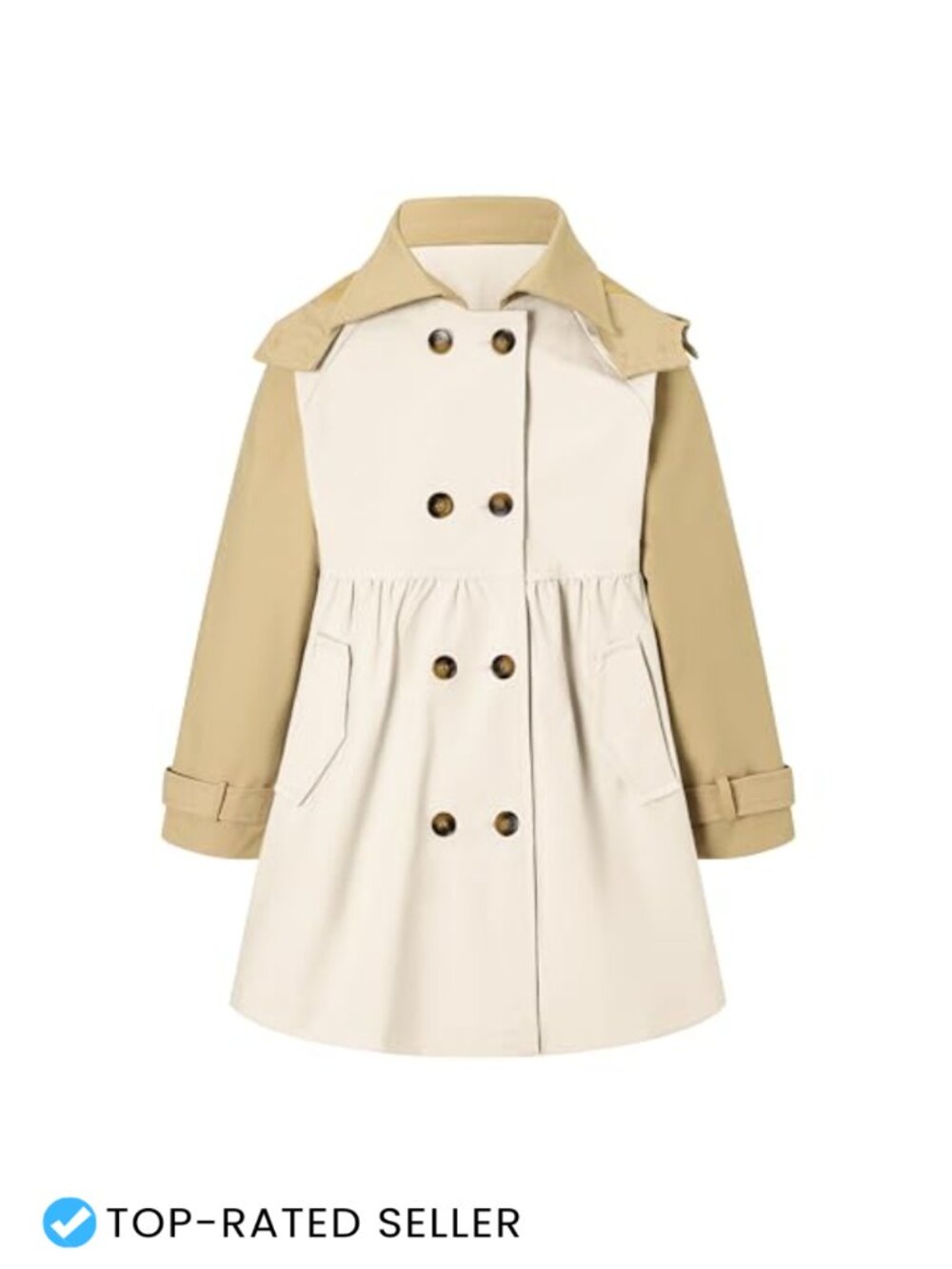 Girls Waterproof Hooded Trench Coat Rain Jacket Double Breasted